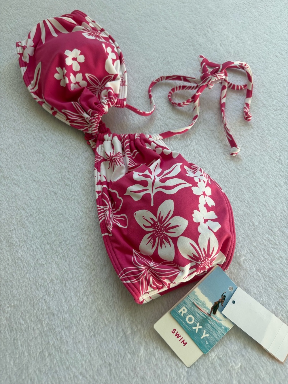 Y2K NWT Roxy Pink Floral Bandeau Bikini Top - Picture 2 of 7